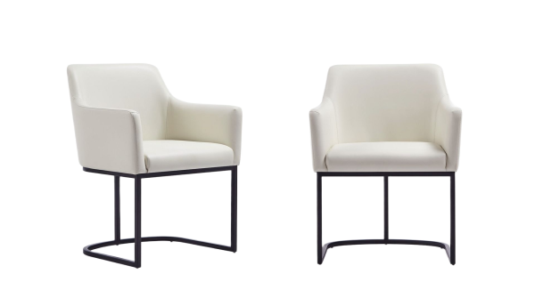 Modern Serena Dining Armchair Upholstered in Leatherette with Steel Legs in Cream - Set of 2