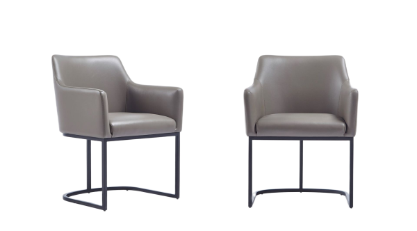 Serena Metal Vegan Leather Armchair in Taupe - Set of 2