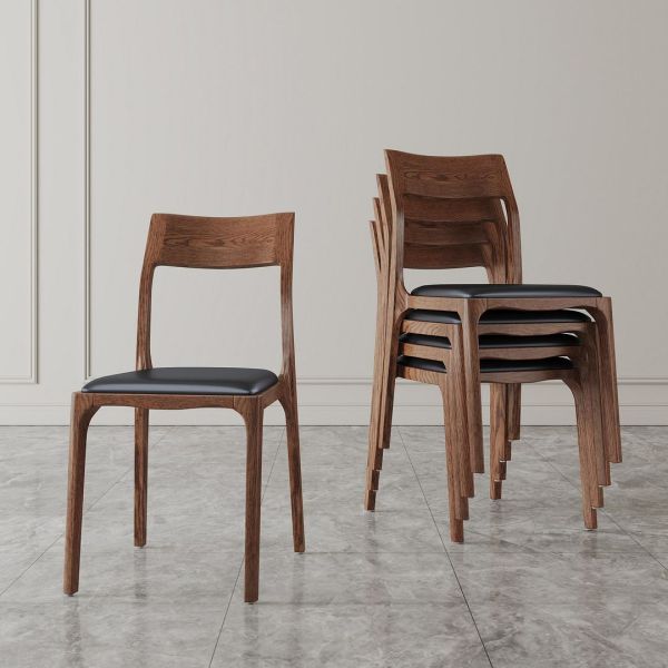 Moderno Wood Vegan Leather Dining Chair in Black - Set of 2