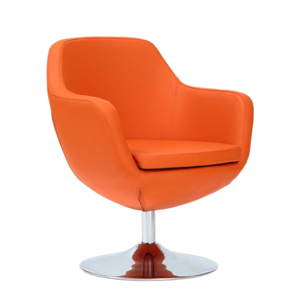 Caisson Upholstered Swivel Lounge Chair in Orange