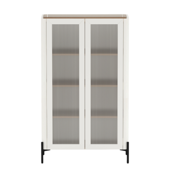Abbey 32" Tempered Glass Bookcase Cabinet in Maple and Off White (4-Shelf)