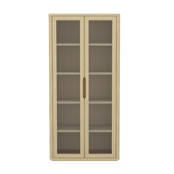 Rivington Modern 38" Bookcase Cabinet with Glass Doors in Natural Oak (5-Shelf)