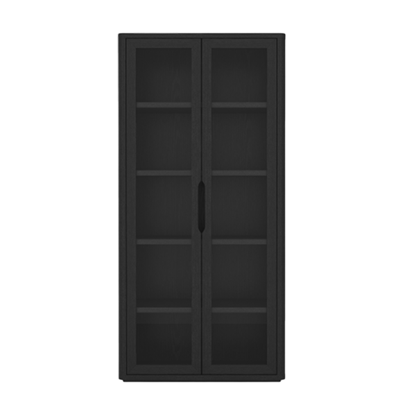 Rivington Modern 38" Bookcase Cabinet with Glass Doors in Black (5-Shelf)