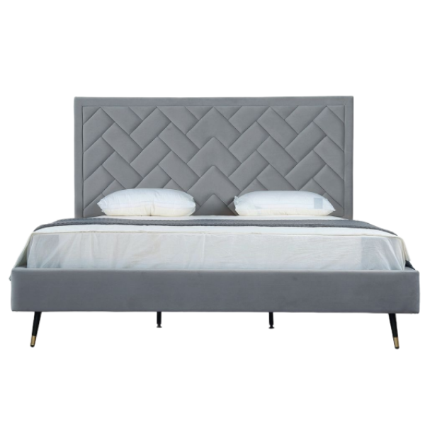Crosby Upholstered Velvet King Bed in Weathered Grey