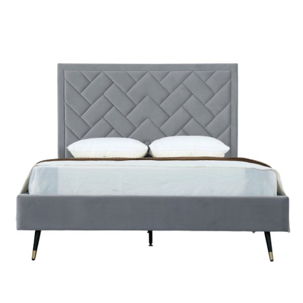 Crosby Upholstered Velvet Queen Bed in Weathered Grey