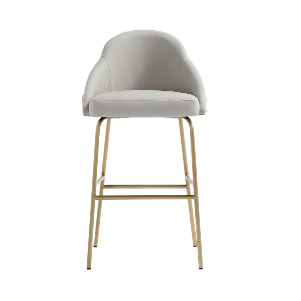 Gracie Metal Upholstered Barstool in Stone Grey and Gold
