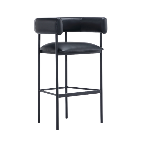 Onda Metal Upholstered Vegan Leather Barstool in Black