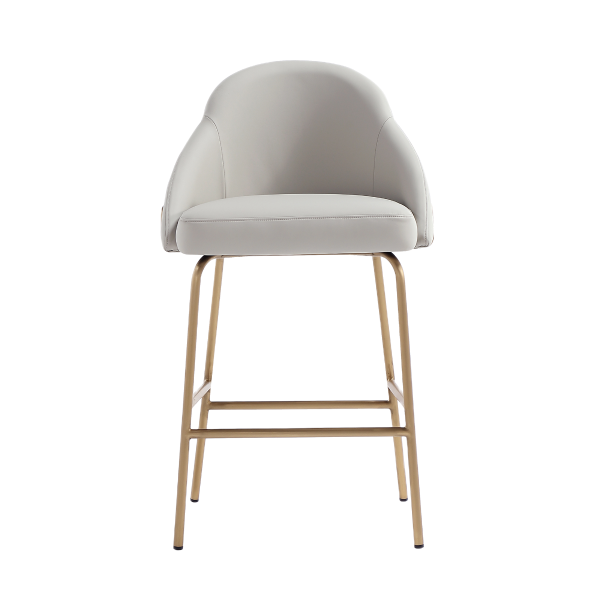 Gracie Metal Upholstered Counter Stool in Stone Grey and Gold