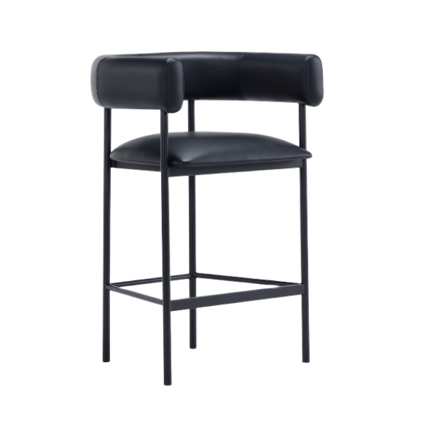 Onda Metal Vegan Leather Counter Stool in Black