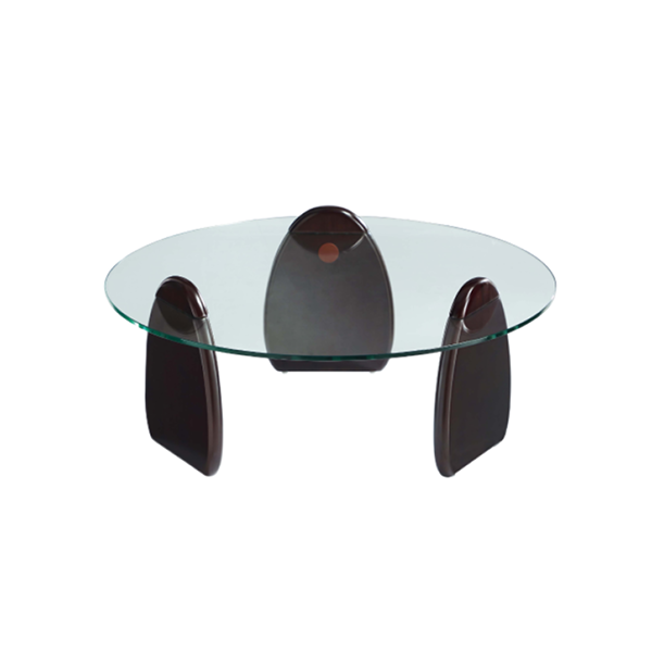 Artesia Glass Top Wood Coffee Table in Walnut