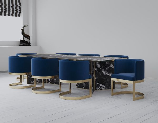 Aura Metal Velvet Accent Chair in Royal Blue