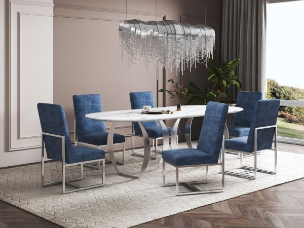 Element Metal Velvet Dining Chair in Blue