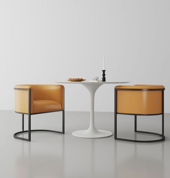 Cosmopolitan Metal Vegan Leather Accent Chair in Camel