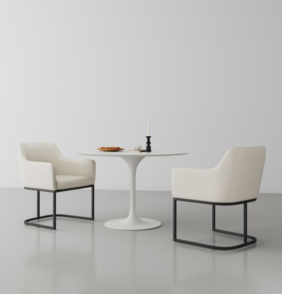 Modern Serena Dining Armchair Upholstered in Leatherette with Steel Legs in Cream
