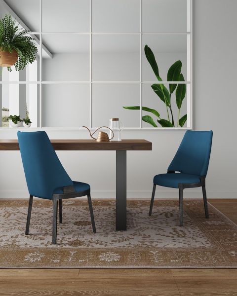Kara Wood Upholstered Dining Chair in Blue - Set of 2