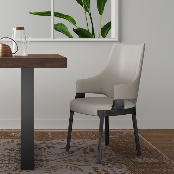 Kara Wood Upholstered Accent Chair in Light Grey