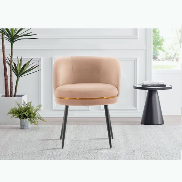Kaya Wood Velvet Accent Chair in Nude