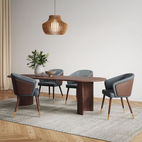 Reeva Wood Vegan Leather Accent Chair in Weathered Grey
