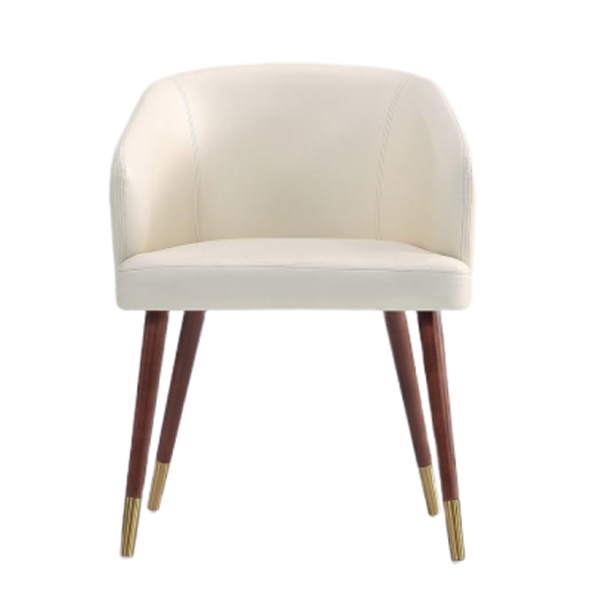 Reeva Wood Vegan Leather Accent Chair in Cream