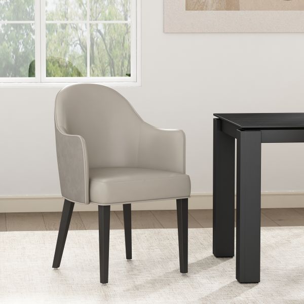 Hillman Wood Vegan Leather and Velvet Armchair in Light Grey