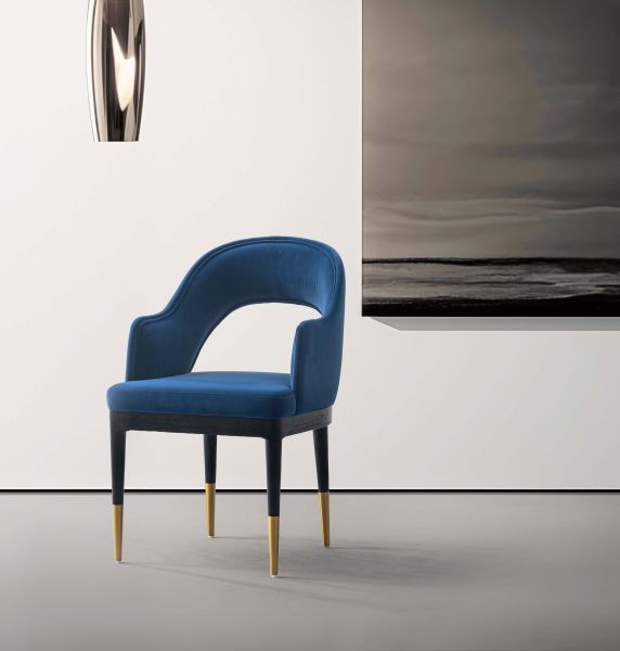Carrington Upholstered Velvet Armchair in Midnight Blue