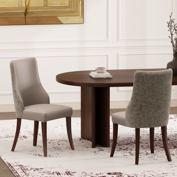 Connie Wood Vegan Leather and Velvet Accent Chair - Set of 2