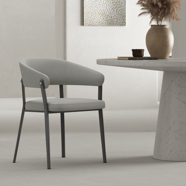 Belle Metal Upholstered Dining Chair in Stone Grey