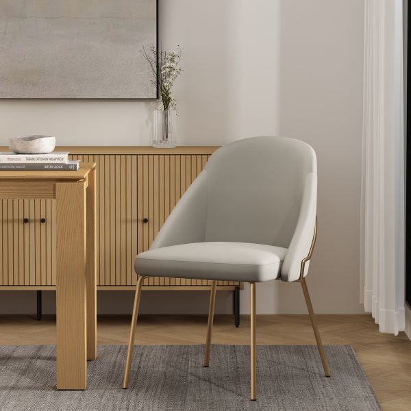 Gracie Metal Vegan Leather Dining Chair in Stone Grey and Gold