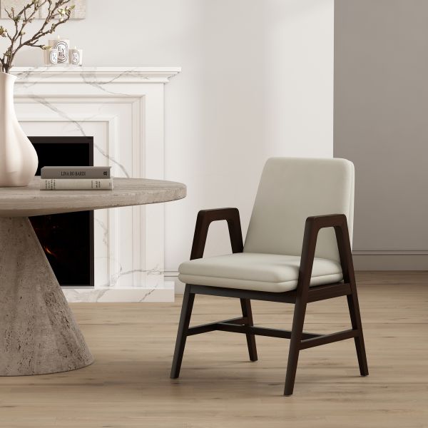 Stella Wood Velvet Armchair in Cream