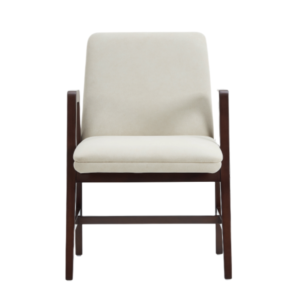 Stella Wood Velvet Armchair in Cream