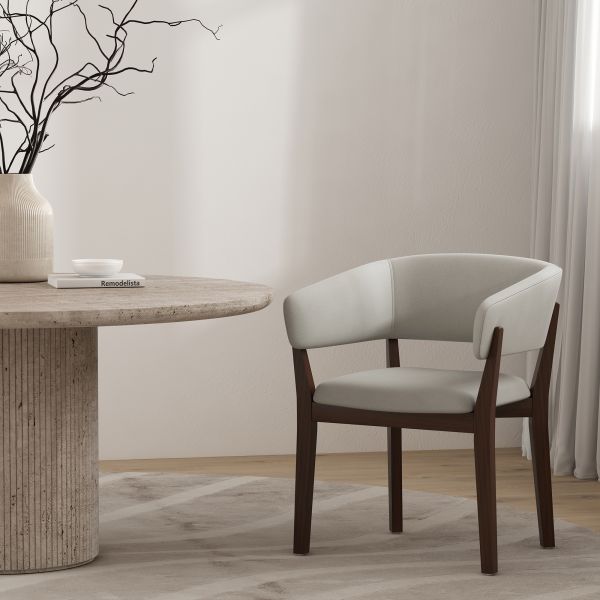 Blake Wood Faux Mohair Armchair in Greige