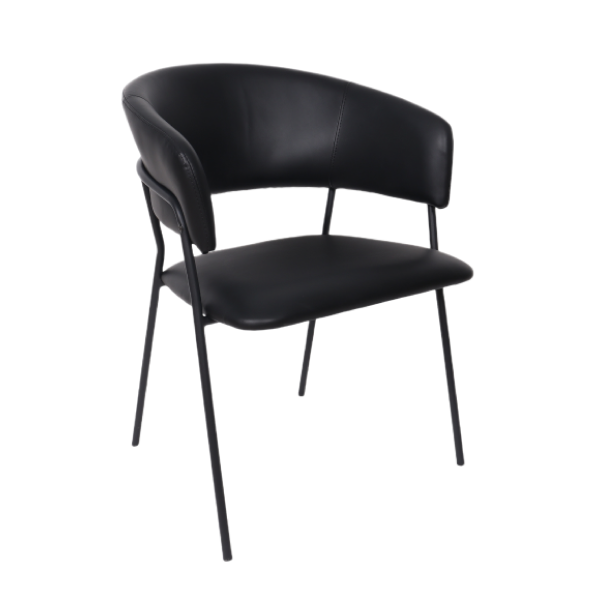 Slate Metal Vegan Leather Armchair in Black - Set of 2