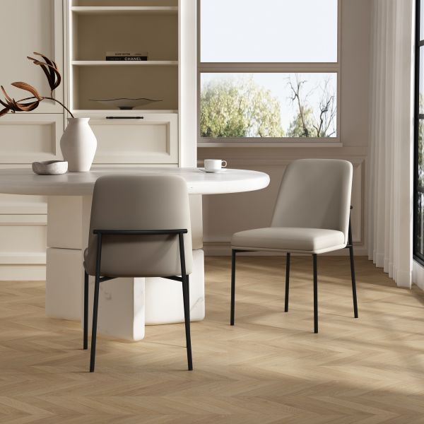 Loft Metal Vegan Leather Side Chair in Stone Gray - Set of 2
