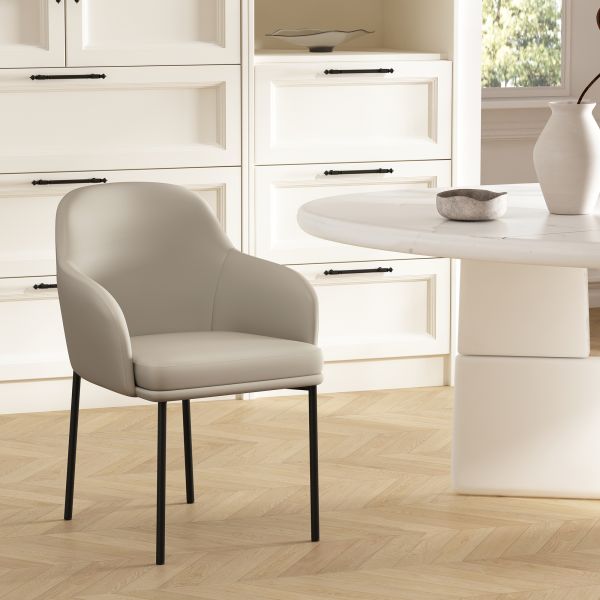 Loft Metal Vegan Leather Armchair in Stone Gray - Set of 2