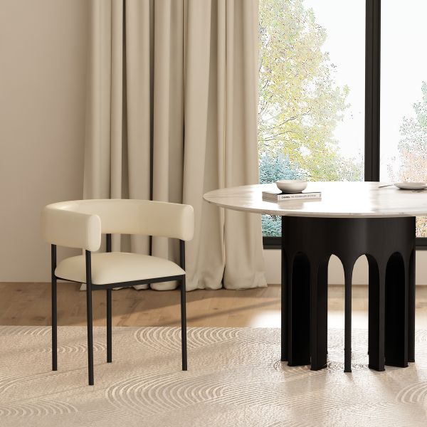 Onda Metal Vegan Leather Dining Chair in Ivory
