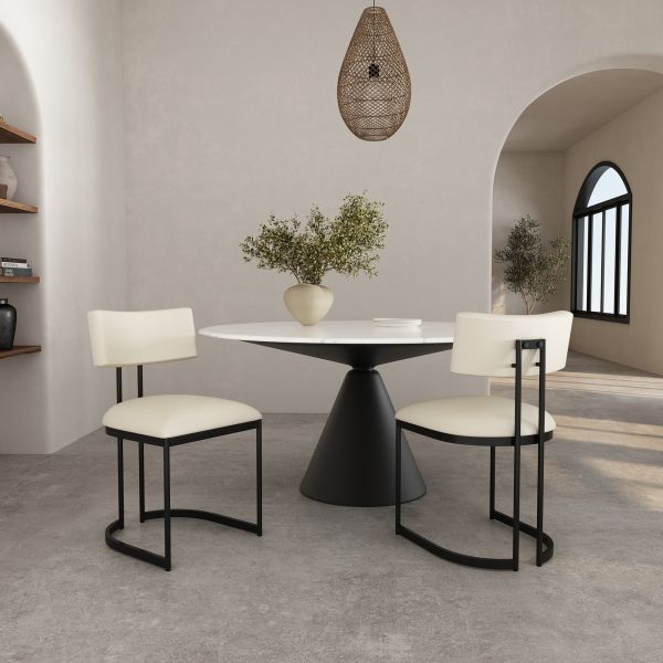 Juno Metal Vegan Leather Side Chair in Cream - Set of 2