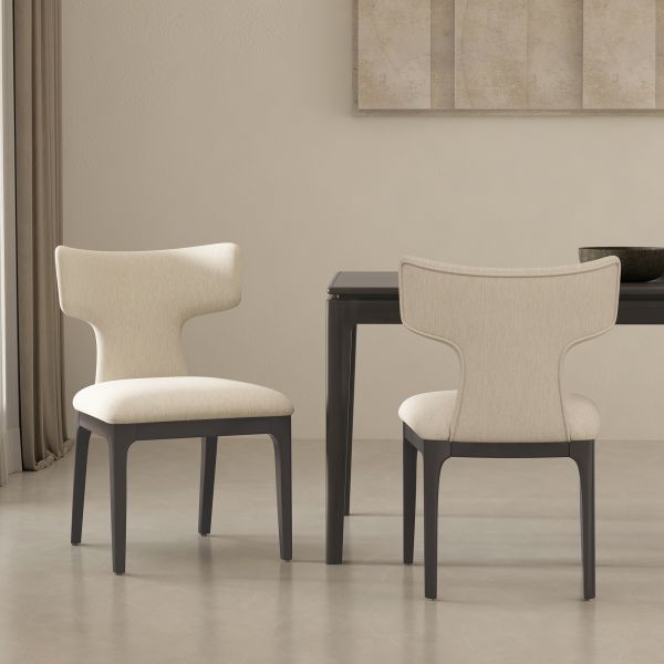 Eloria Wood Chenille Side Chair in Cream - Set of 2