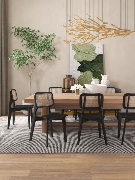 Versailles Wood Dining Chair in Black and Natural - Set of 2