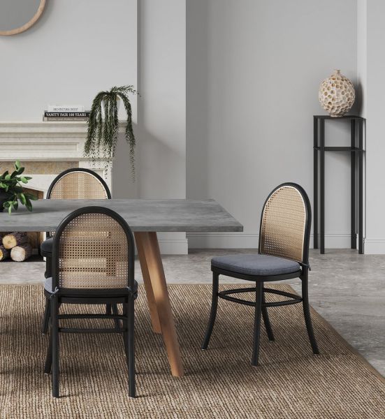 Paragon 1.0 Cane Back Wood Upholstered Dining Chair in Black and Weathered Grey - Set of 2