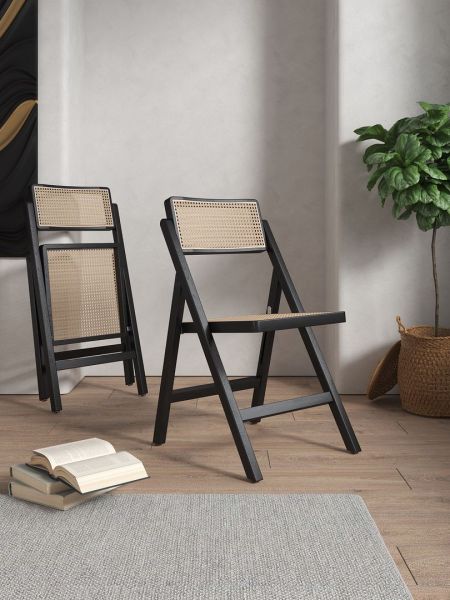 Pullman Wood Folding Chair in Black and Natural - Set of 2