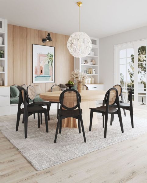 Versailles Round Dining Chair in Black and Natural Cane - Set of 2