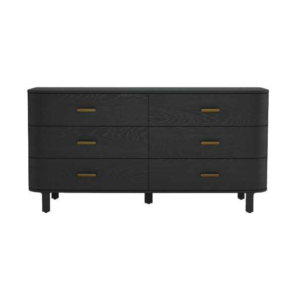 Solara 68" Solid Wood Dresser in Black (6-Drawer)