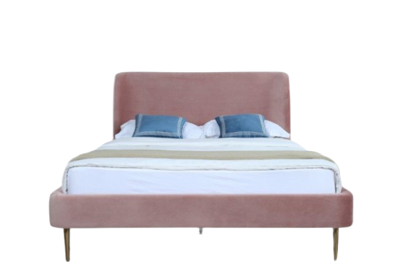 Heather Upholstered Velvet Queen Bed in Blush and Gold