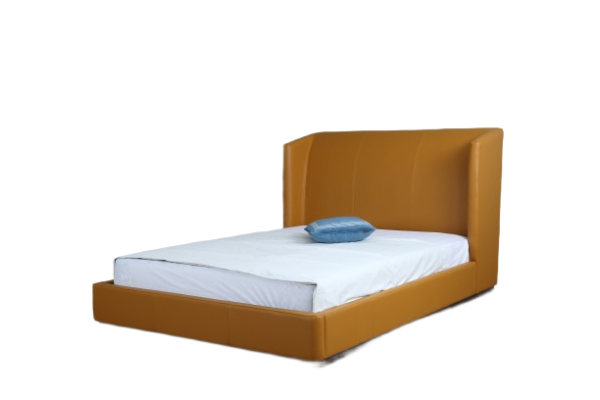 Lenyx Upholstered Vegan Leather Full Bed in Saddle Brown