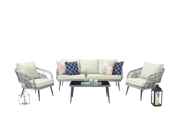 Riviera 4-Piece Conversation Set in Weathered Grey and Cream