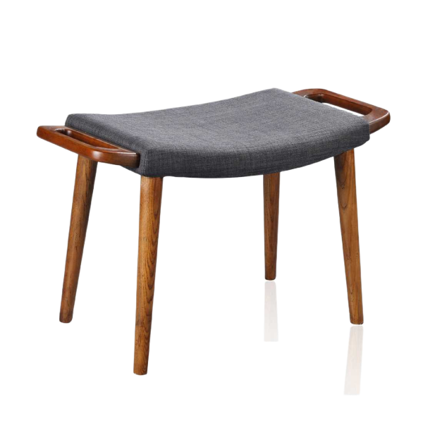 Geta Wood Linen Weave Accent Ottoman