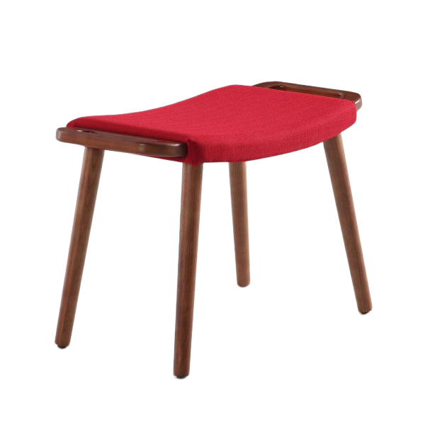 Geta Wood Linen Weave Accent Ottoman in Red