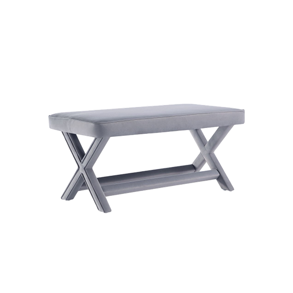 Abigail Mid-Century Modern Velvet Upholstered Double Bench in Grey